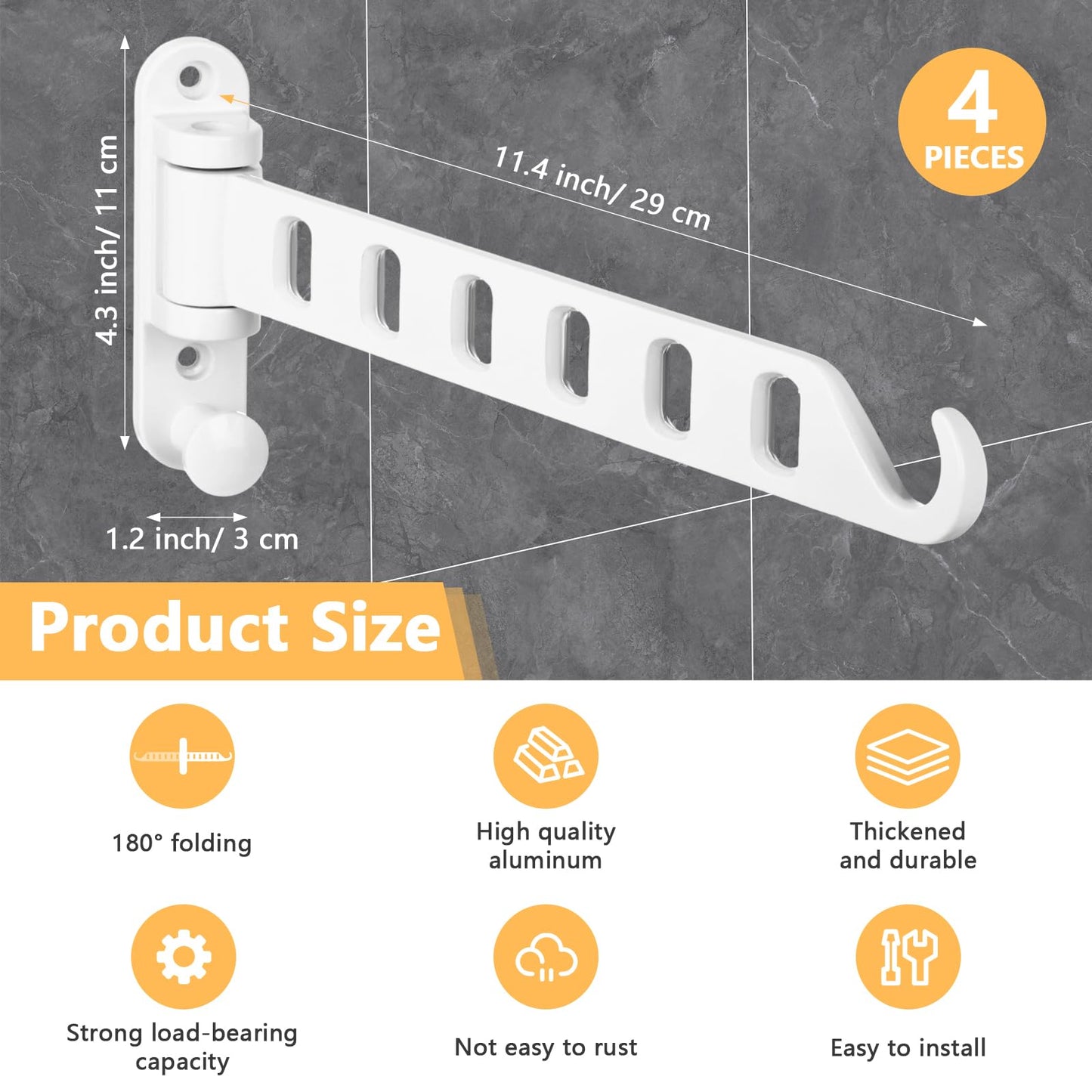 4 Pieces Wall Mounted Drying Rack Small Laundry Hanger Dryer Rack with Swing Arm Wall White Clothes Hanging Rack Folding Clothes Rack Wall Hangers for Laundry Room Bedroom